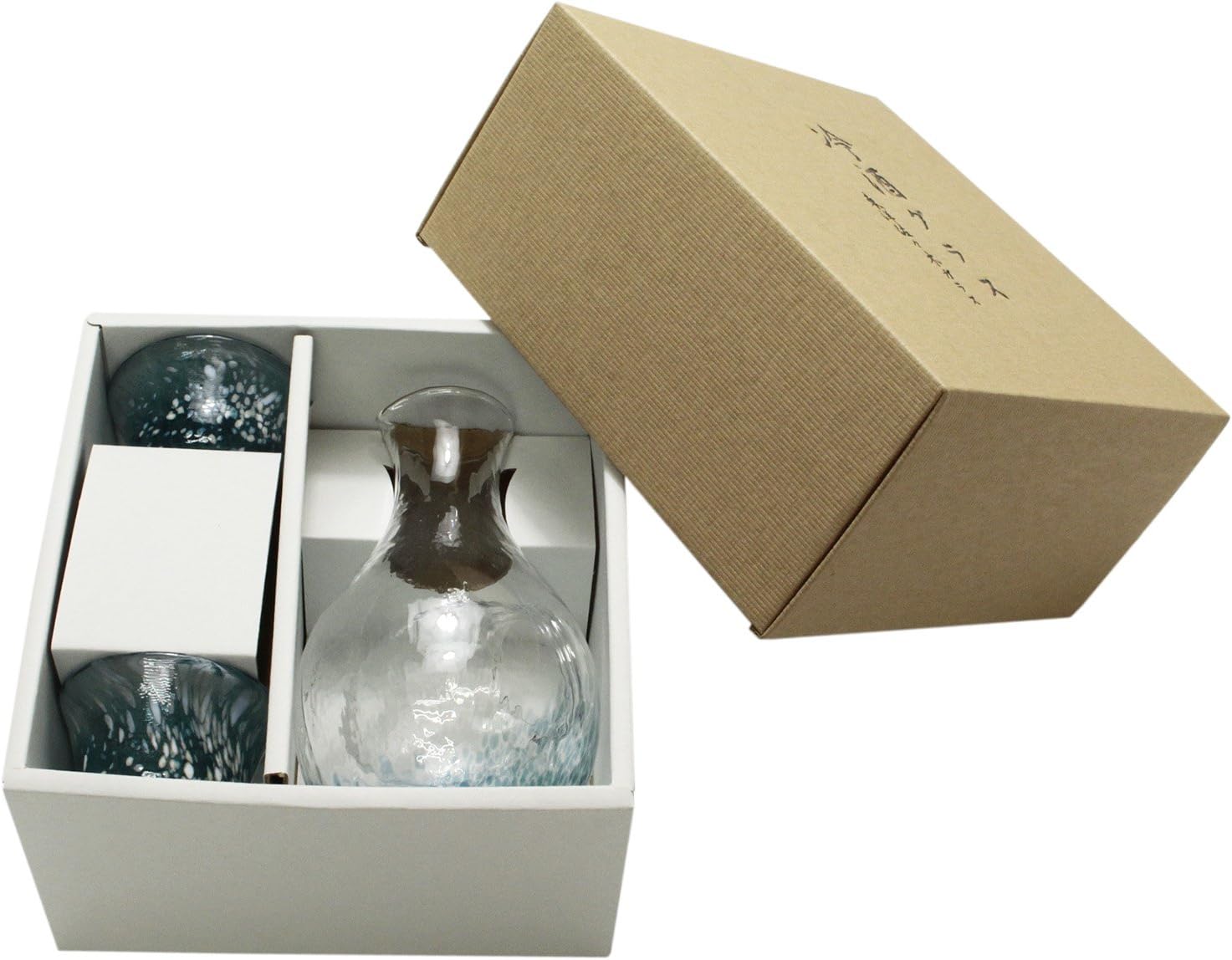 手工製作清酒玻璃系列藍色(1 個玻璃水瓶和 2 個清酒杯)