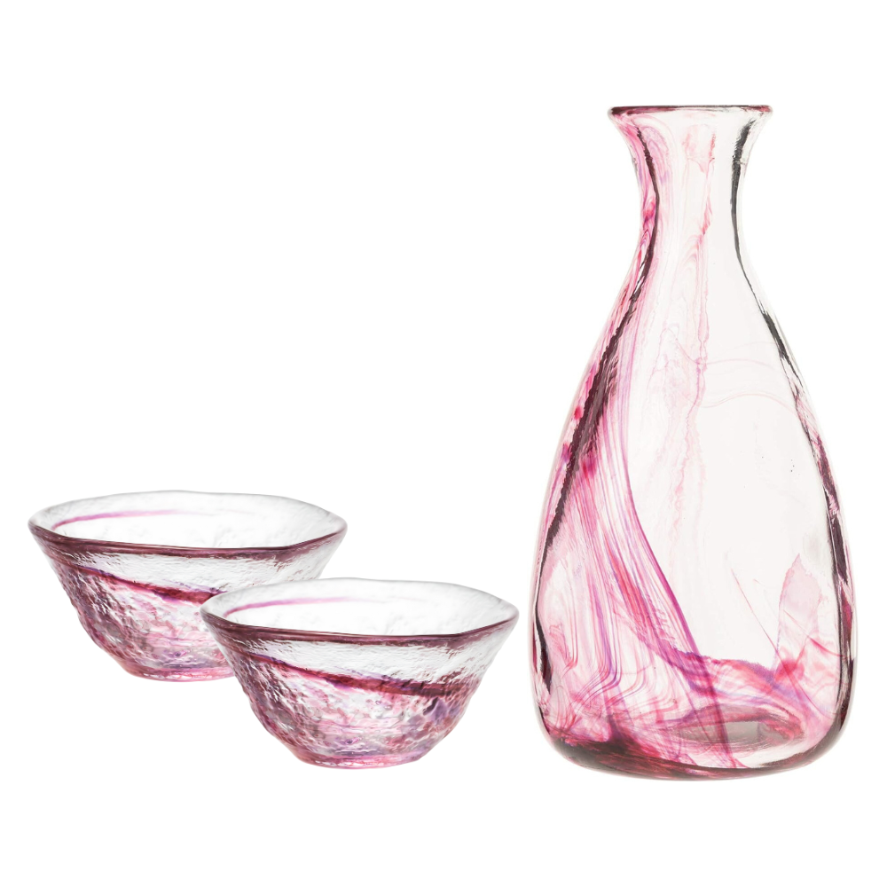 手工製作 270 毫升紅色玻璃瓶及配套清酒杯