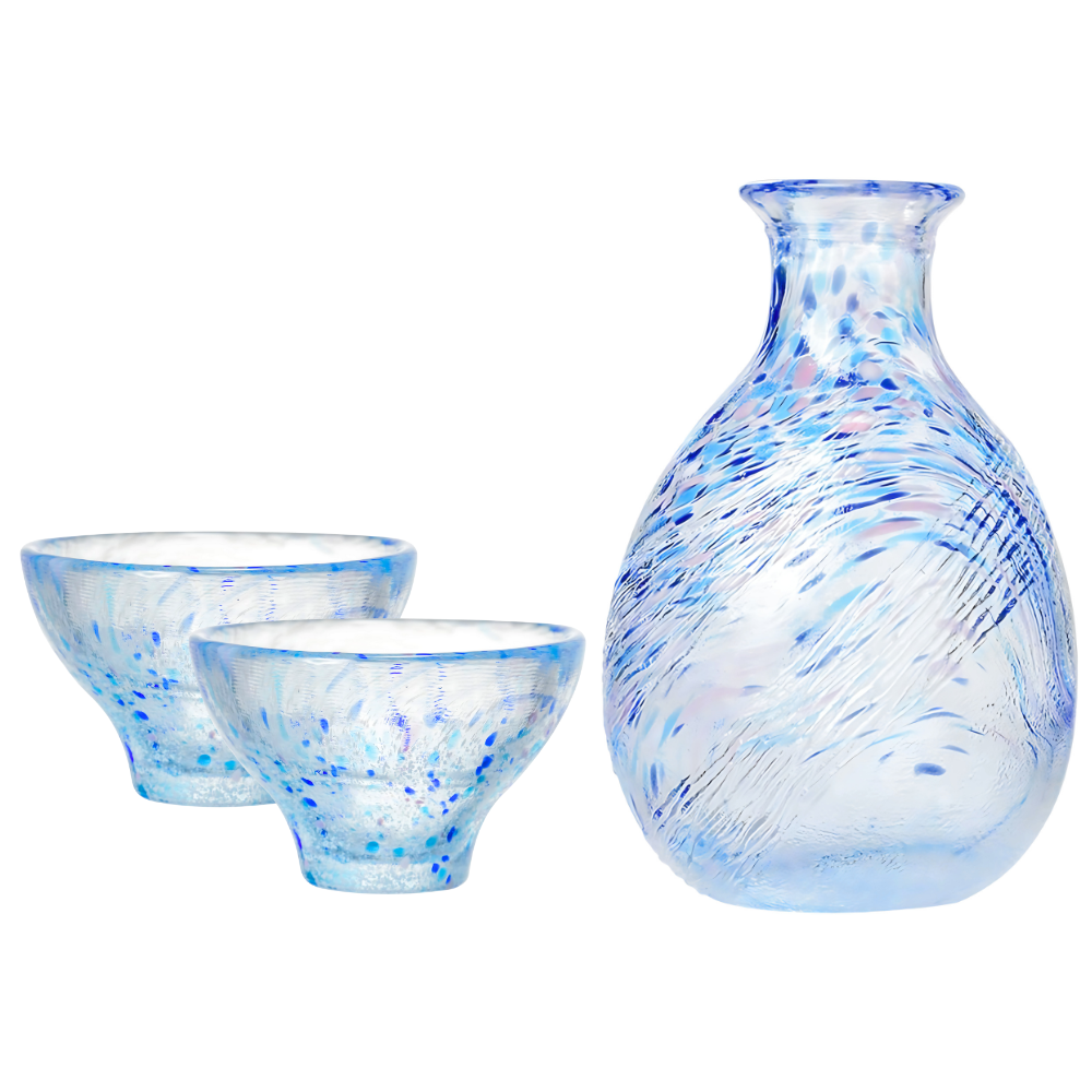 手工製作 250 毫升藍色玻璃瓶及配套清酒杯