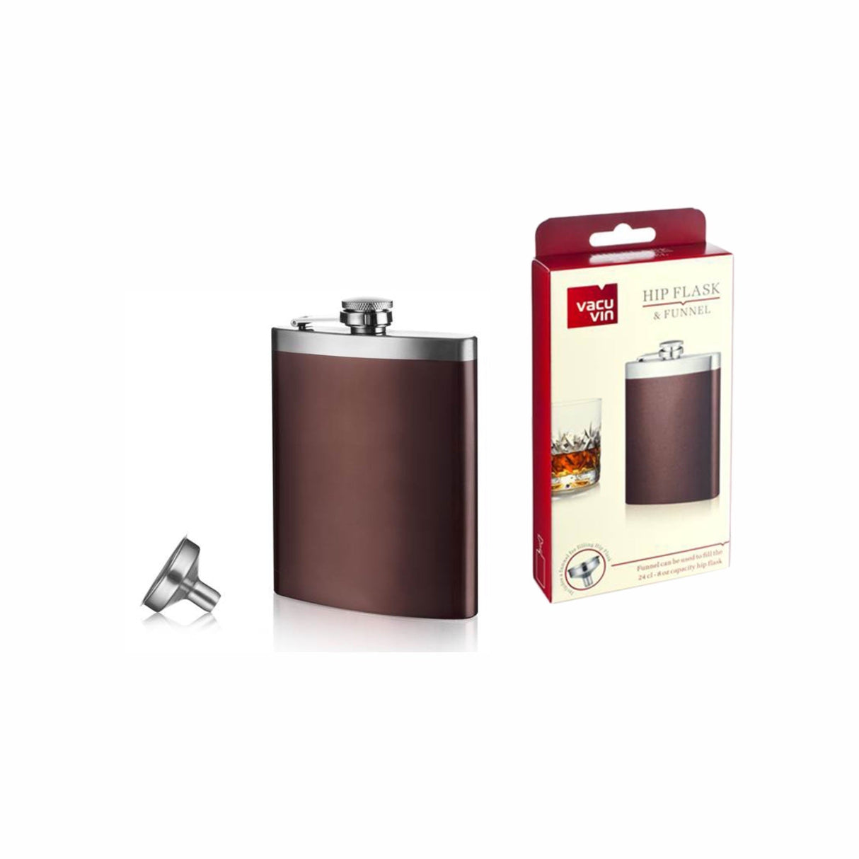 Hip Flask & Funnel - Brown