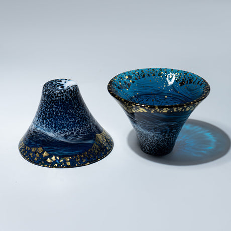 Shofukuhai Mount Fuji Sake Cup 60ml - Gold Blue (Set of 2)