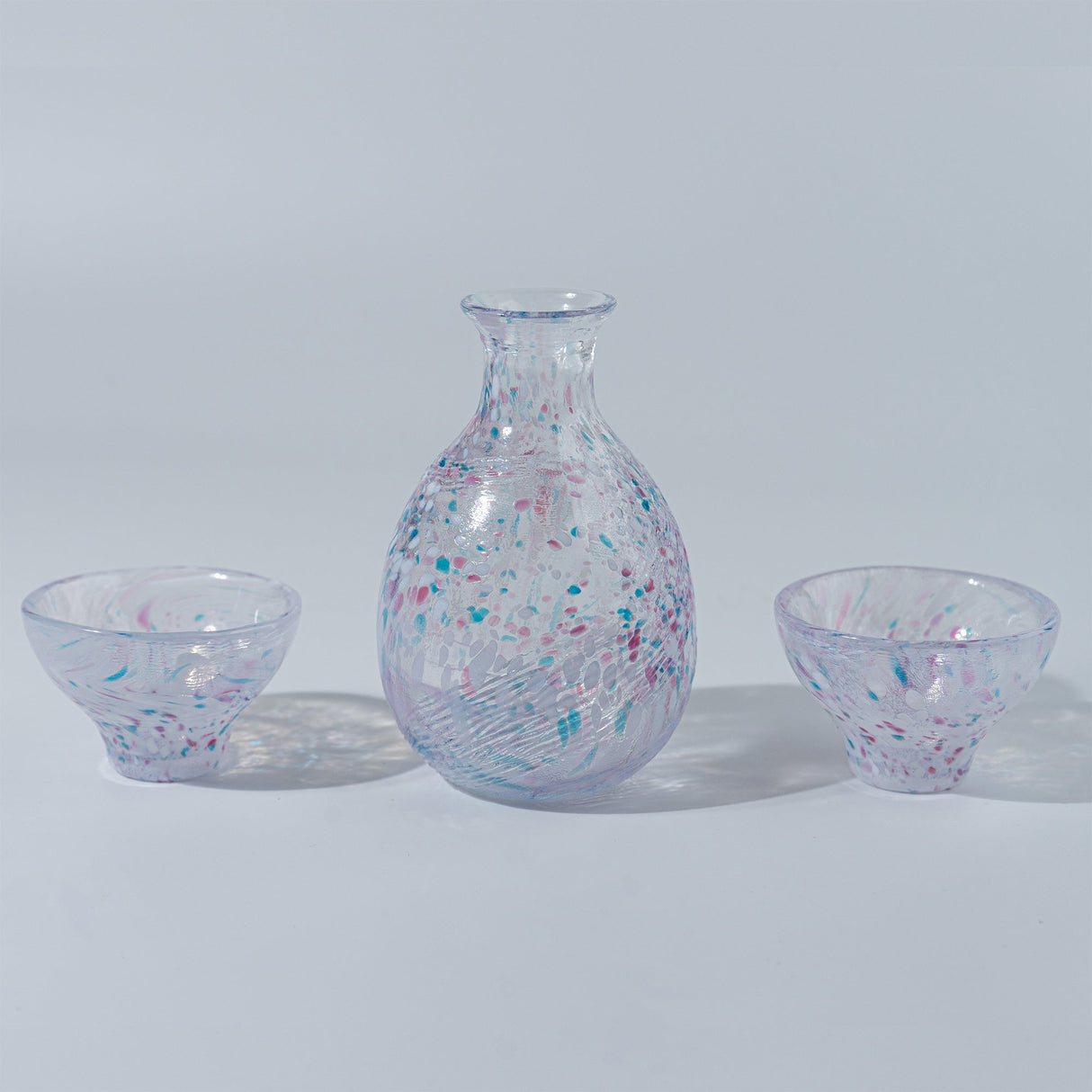 Handmade Sake Cup & Carafe Set - Pink/Blue