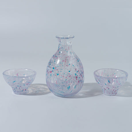 Handmade Sake Cup & Carafe Set - Pink/Blue