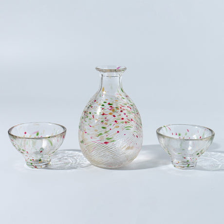 Handmade Sake Cup & Carafe Set - Pink/Green