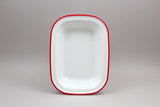 Enamel Rectangular Pie Dish 9" - White/Red Rims