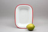 Enamel Rectangular Pie Dish 9" - White/Red Rims