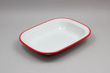 Enamel Rectangular Pie Dish 9" - White/Red Rims