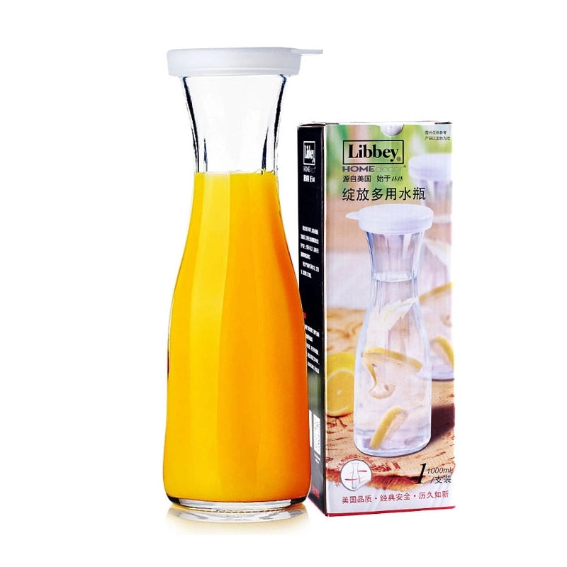 Blossom Glass Juice Bottle with Lid 1000ml (Set of 2)