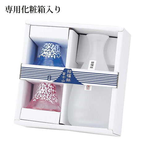 Mount Fuji Sake Cup & Carafe Box Set (Blue/Pink)