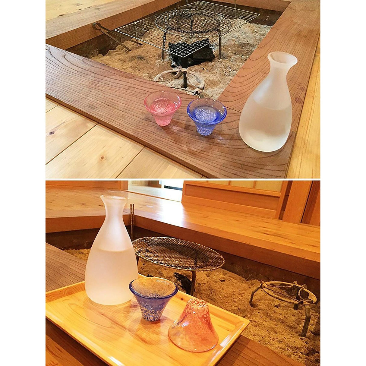 Mount Fuji Sake Cup & Carafe Box Set (Blue/Pink)