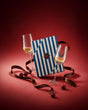 LUCARIS Holiday Atelier Crafted Universal Set: two crystal Chardonnay glasses with the blue striped gift box