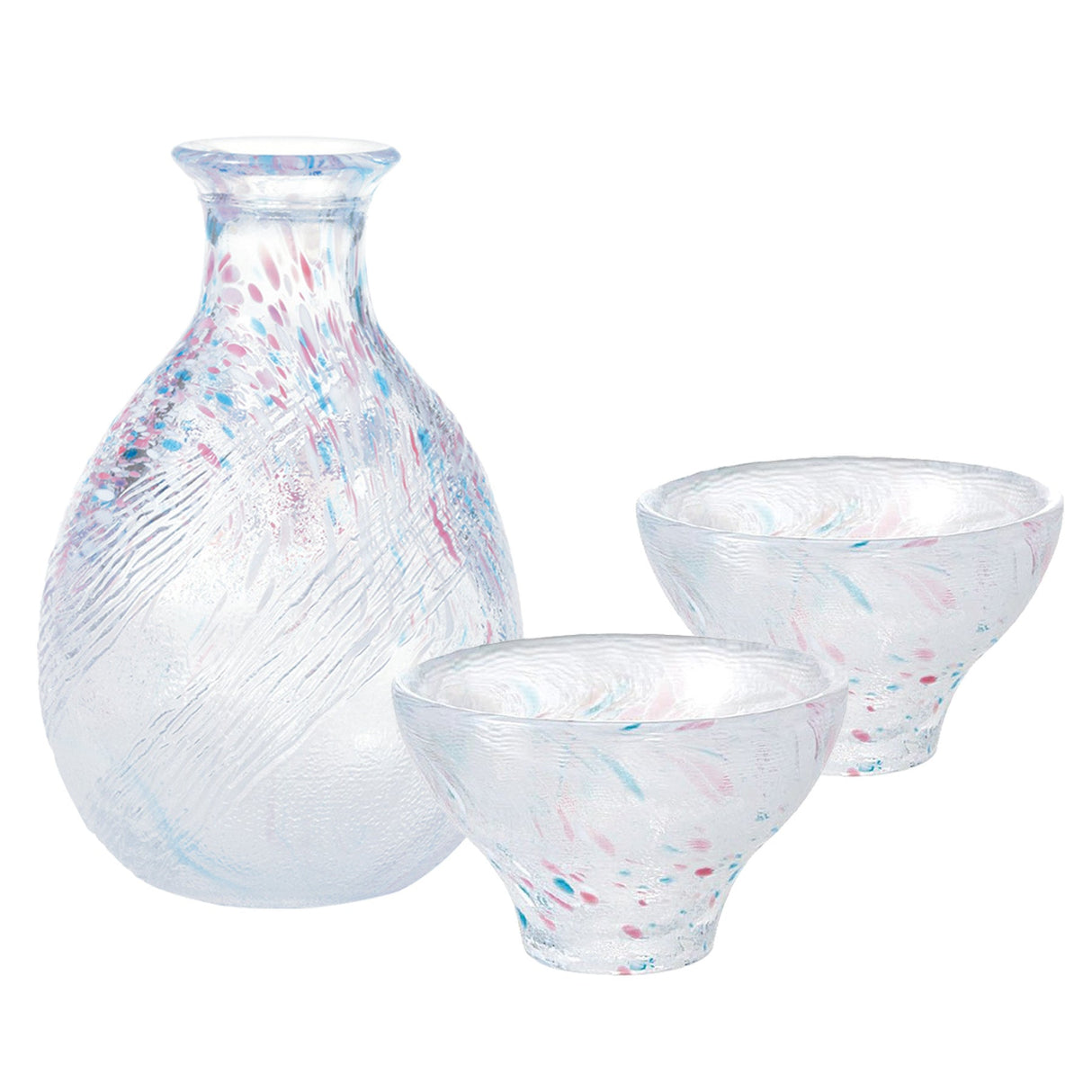 Handmade Sake Cup & Carafe Set - Pink/Blue