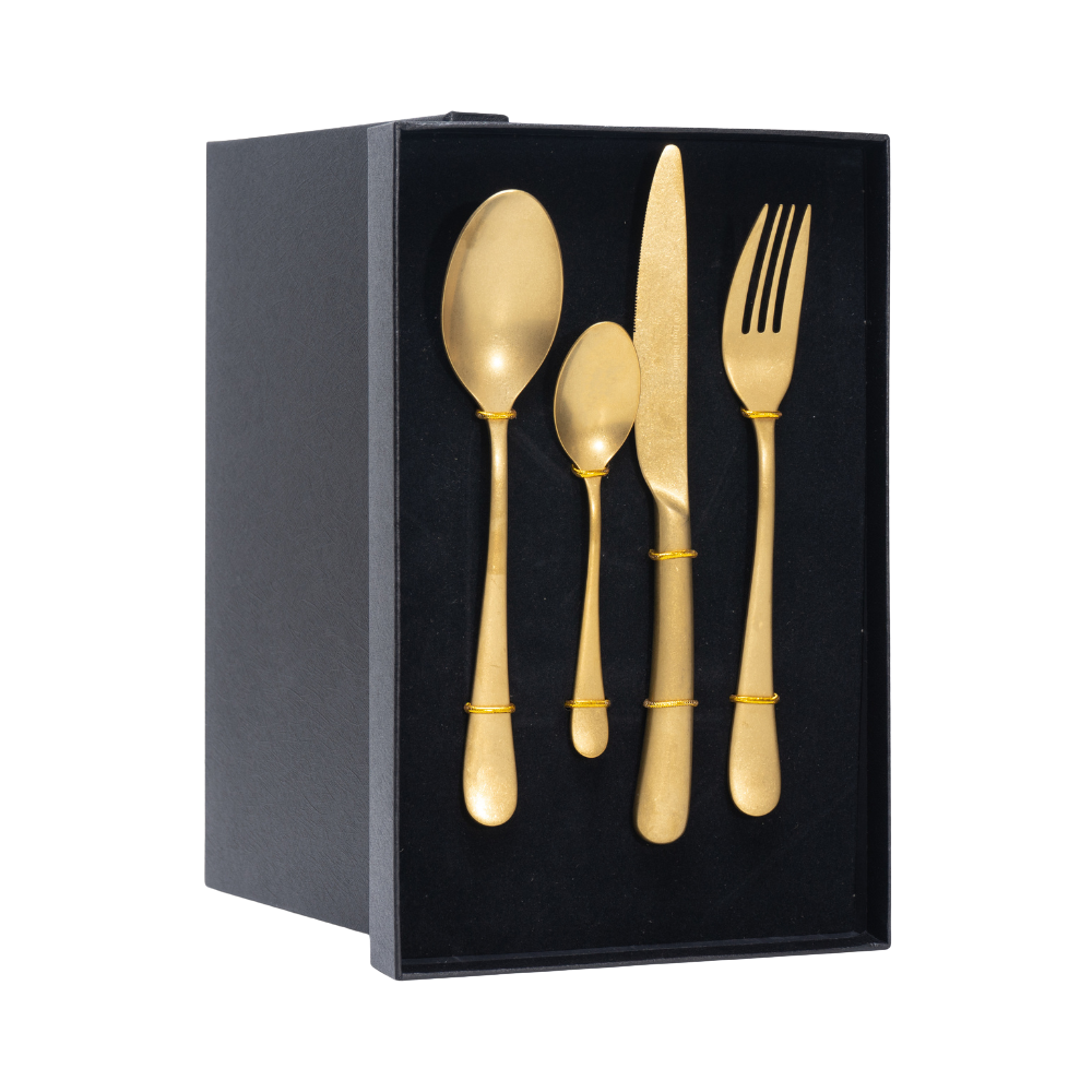 Matte Gold 4-Piece Silverware Set, 304 Stainless Steel Stone Washed