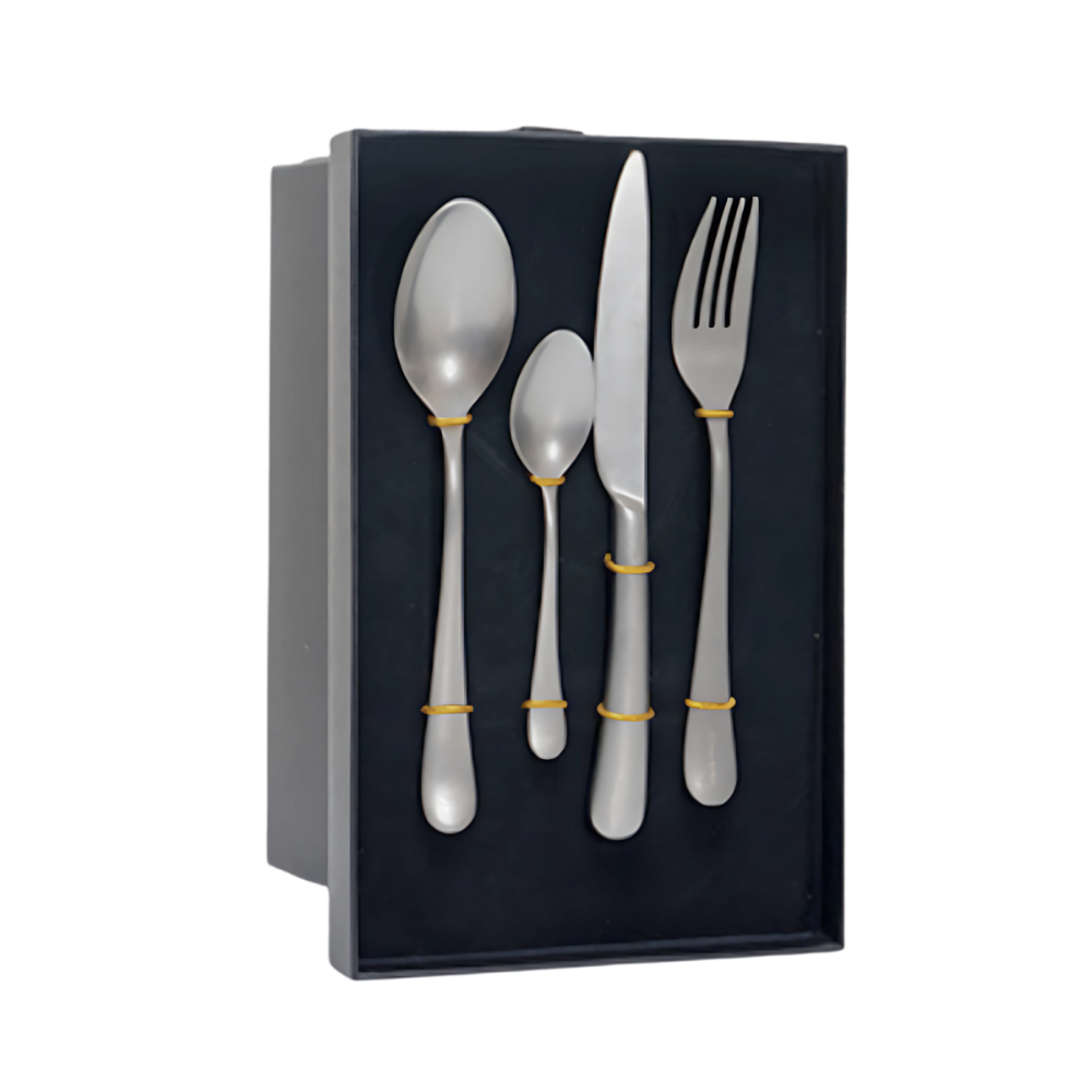 Matte Silver 4-Piece Silverware Set, 304 Stainless Steel Stone Washed