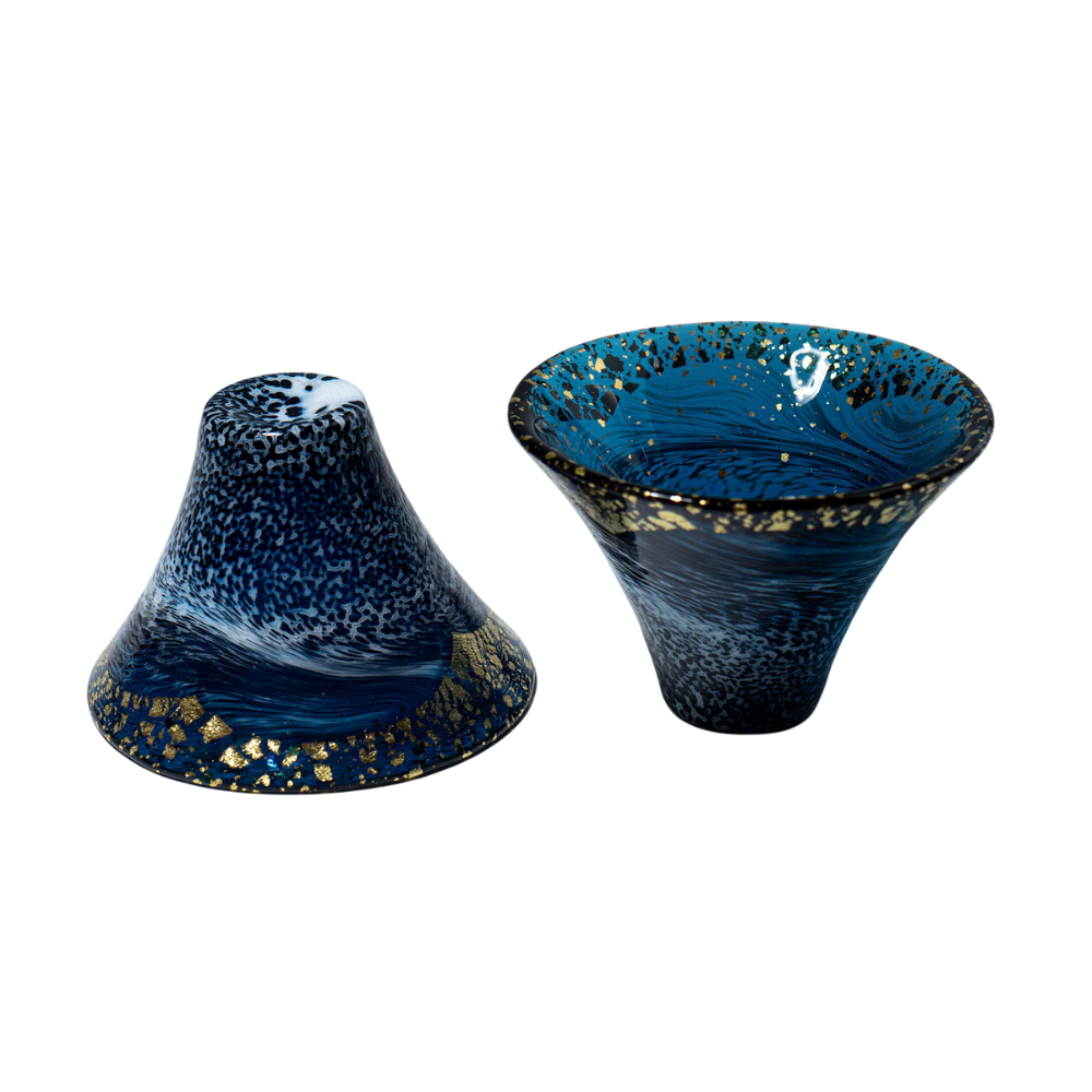 Shofukuhai Mount Fuji Sake Cup 60ml - Gold Blue (Set of 2)